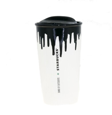Starbucks Band of Outsiders Black Paint Drip Ceramic Traveler