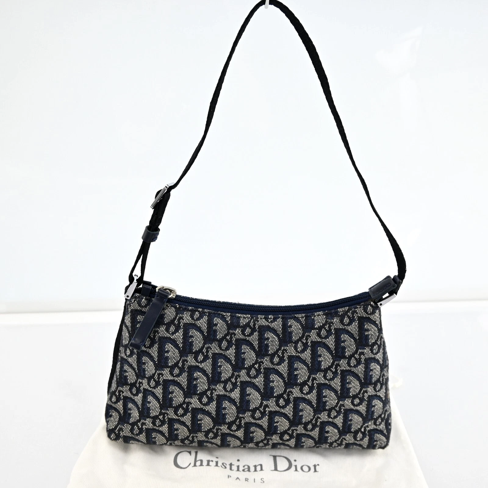 AUTH Christian Dior Trotter toile accessoire pochette marine P4182RG704