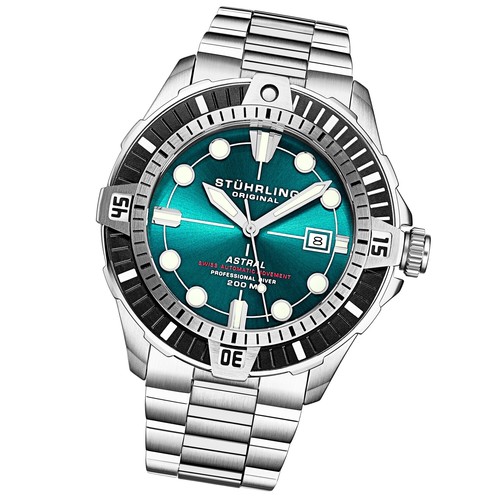 Stuhrling 1005 03 Astral Automático Fecha Verde Reloj Hombre Acero Inoxidable - Imagen 2 de 3