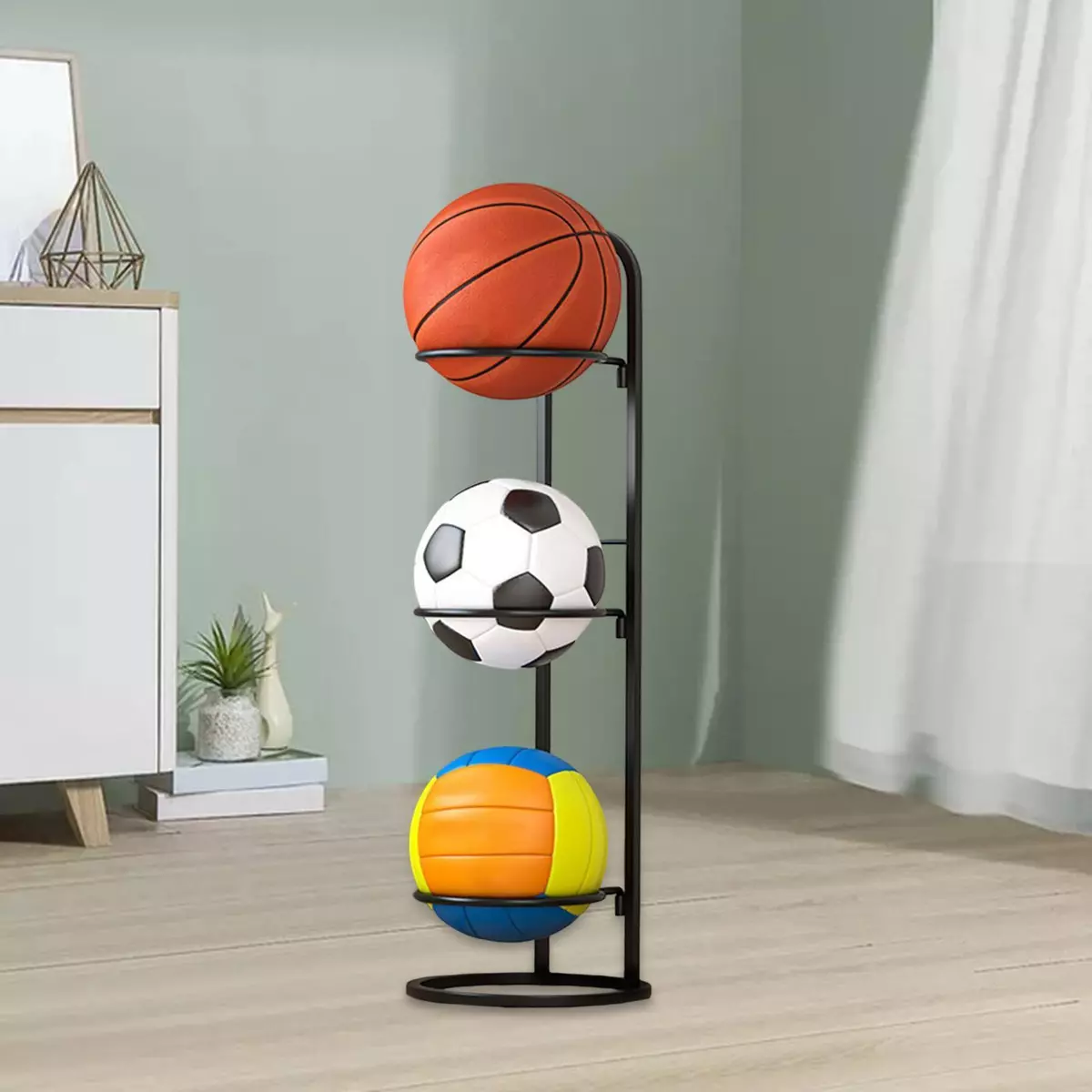 3 Tiers Ball Rack Ball Storage Display Sports Equipments Organizer Basketball