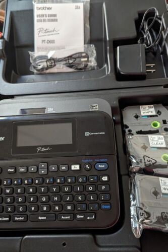 BROTHER PT-D600 LABEL MAKER Bundle, Case, Extra Cartridges, Book, Works Perfect  - Picture 1 of 18
