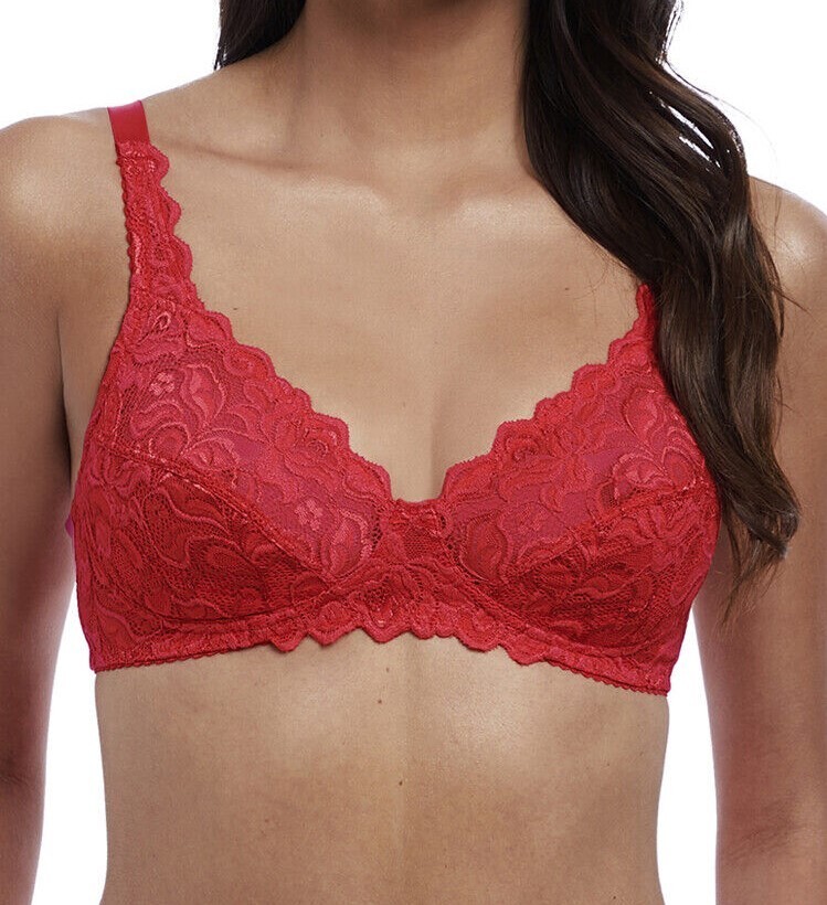 Wacoal Eglantine Bra Size 32C Red Lace Non Wired Soft Full