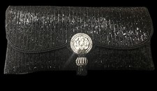 New Black Beaded With Austrian Crystal Cluster Clasp  Beaded Tassel Clutch Bag