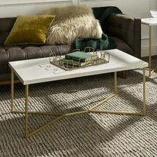 Diana Y-Leg White Faux Marble and Gold Coffee Table by Ember Interiors