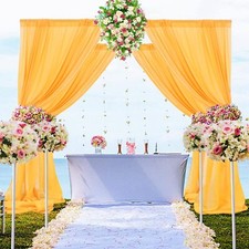 Chiffon Backdrop Curtain Gold Polyester Fabric Drapes for Wedding Ceremony Sh...