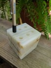 3" VTG Marble ONYX Dice Pen Holder DESK Pencil MCM Holder Craps Shooter