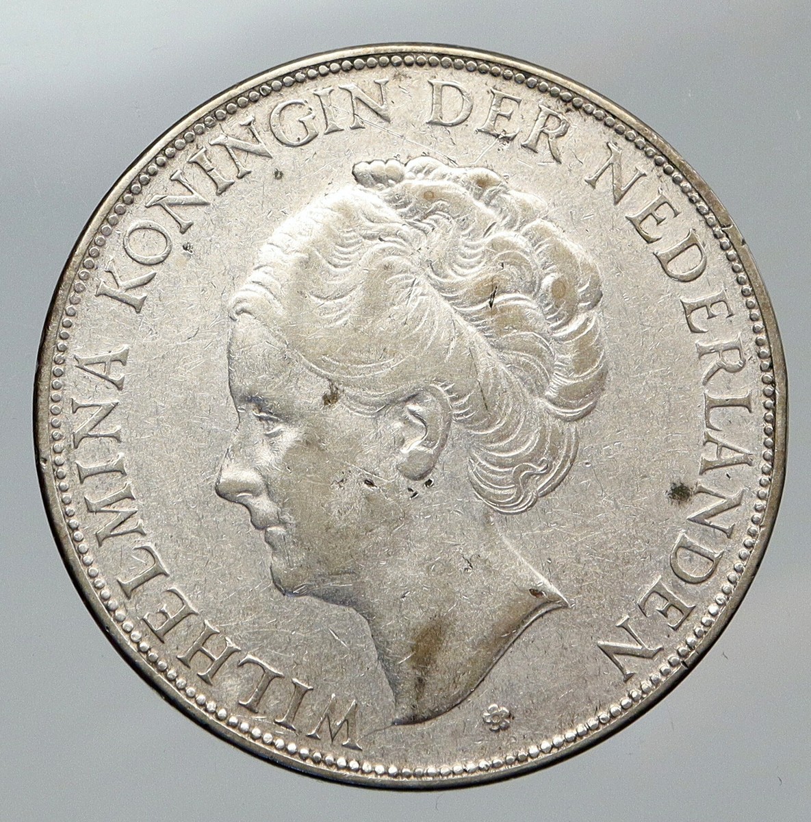 1931 NETHERLANDS Kingdom QUEEN WILHELMINA Old Silver 2 1/2 Gulden