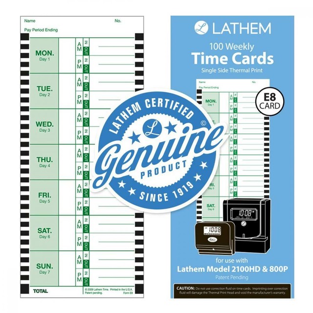 Lathem Weekly Thermal Print Time Cards Single Sided For 800P Time 