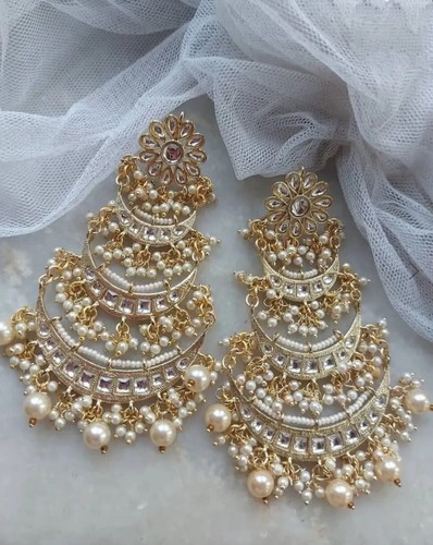 Bollywood Stil Indisch Vergoldet Jumka Chandbali Ohrringe Kundan Schmuck Set - Bild 6 von 6