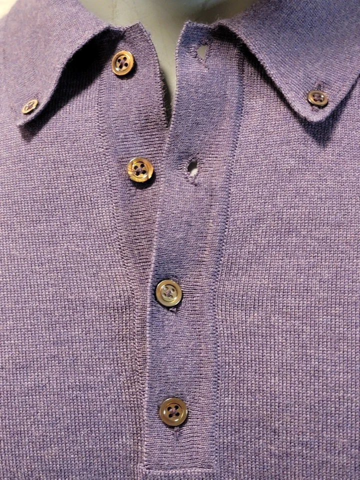 Suéter pulôver Robert Talbott masculino tamanho grande lã 1/4 botão para cima - Imagem 2 de 4