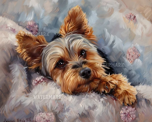 Australian Terrier Resting Beside Plush Pillow - 8x10 Matte Print