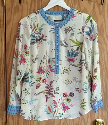 TALBOTS SZ SP MODERN COTTON CLASSIC DARLING FLORAL SHIRT petite size SP sheer
