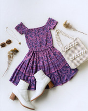 Spell & The Gypsy Sz S Journey Ra Ra Boho Mini Dress in Mulberry Pink/Purple