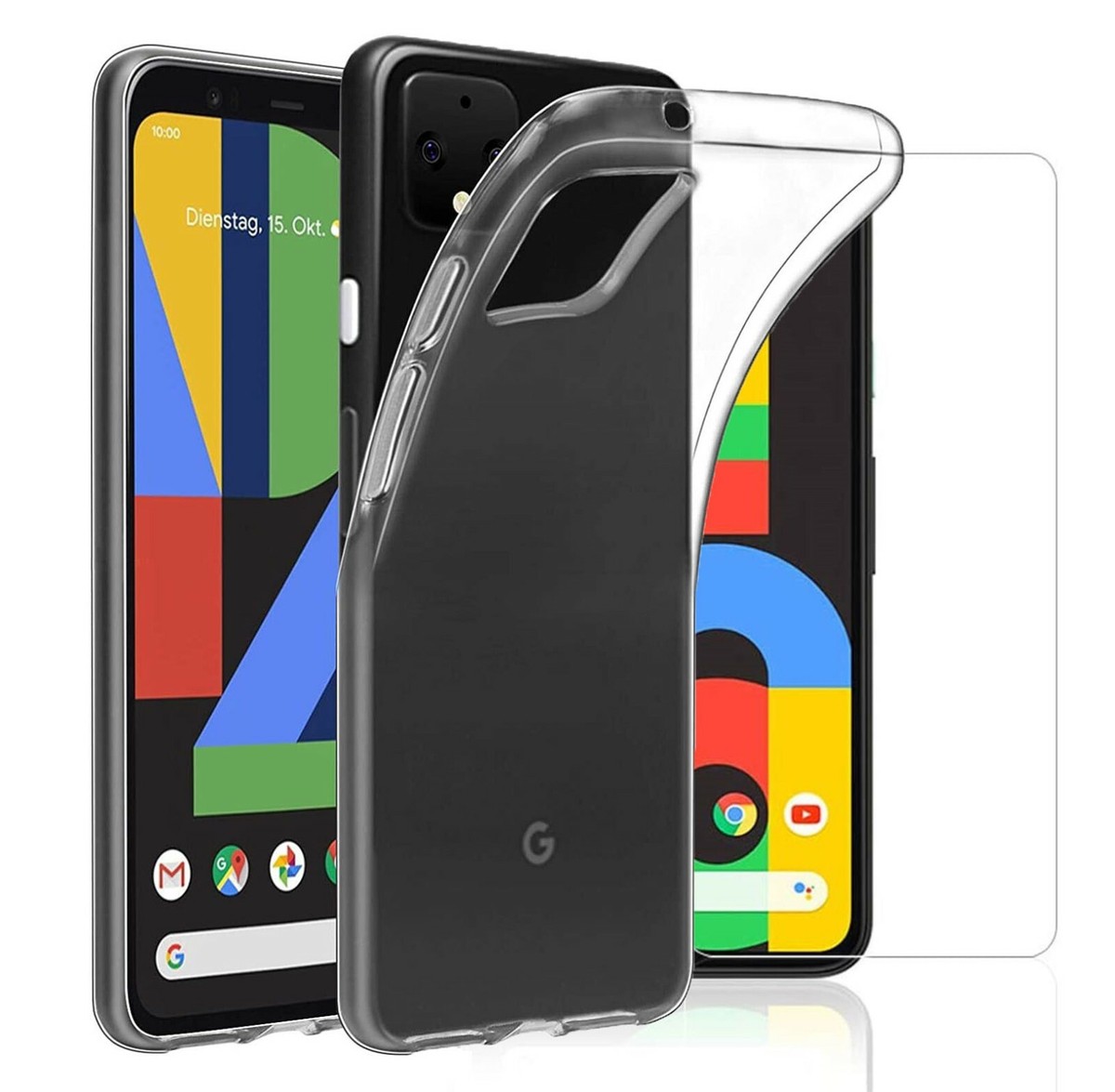 For Google Pixel 4a Case Clear Slim Gel Cover Glass Screen Protector