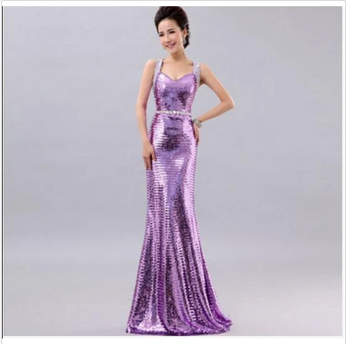 Womens Sexy Sequins Mermaid Party Ball Gown Fishtail Double Shoulder Long Dress - Picture 24 of 24