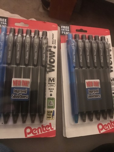 Pentel WOW! Retractable Ballpoint Pens Medium Line 5 Black 1 Lt Blue 6 Total x 2 - Picture 2 of 2