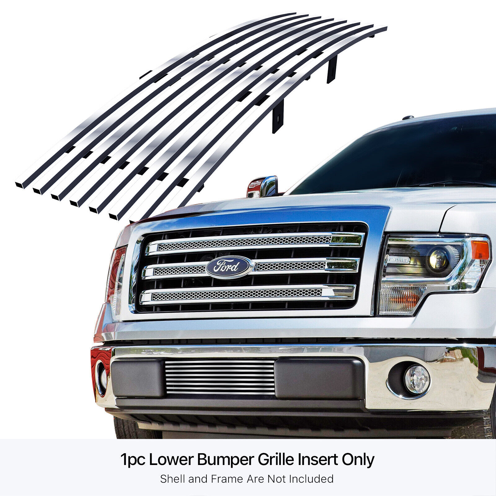 Fits 2009-2014 Ford F-150 Lower Bumper Stainless Chrome Billet Grill Insert