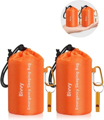 2 Pack Emergency Sleeping Bag Outdoor Camping Gear For Hiking Survival w/Whistle