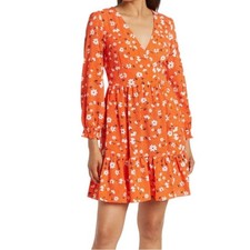 Eliza J Dress Floral surplice tiered orange size 2