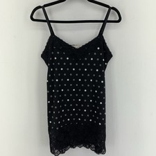 Y2K Polka Dot Lace Cami Tank Top Sz L Fairy Whimsigoth Coquette Babydoll Stretch