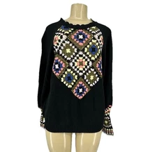 NEW H By Halston Large Women Black Diamond Combo Sweater Pullover 40-23