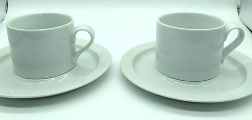 Dansk Bistro Set of 2 Cappuccino White Cups & Saucers