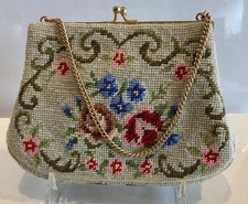 Vintage Floral Wool Needlepoint Handbag with Coin Purse  Chain 6.5  x4.5  