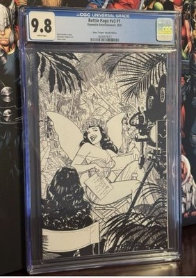 Bettie Page #1 Kano 1:10 Virgin B&W Sketch CGC 9.8 Super RARE 1/1 graded