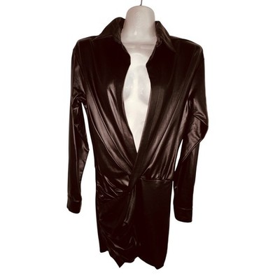 Fashion Nova Sexy Black Faux Leather Mini Dress Small Biker Punk Rock Y2k Goth
