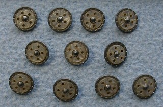 11 Vintage Carved Creamy White MOTHER of PEARL STEEL CUT BUTTONS Floral EUC