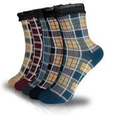 Ao Yee ZGL 5 Pairs Women's Floral Cotton Vintage Pattern Crew Large, Socks-2