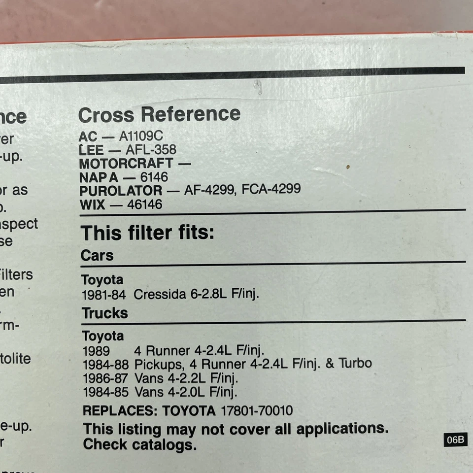 Filtro de ar Fram mantém o limpador de ar CA4830 Toyota novo em folha ESTOQUE ANTIGO - Imagem 3 de 4
