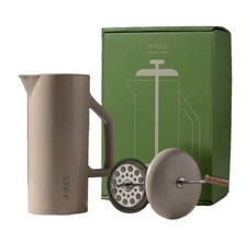 AIRES Ceramic French Press Coffee Maker-34 oz Heat-Retaining Stoneware Taupe NEW