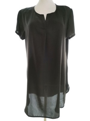 MONGUL Damen Tunika Bluse Gr. M Schwarz Kurzer Ärmel Einfarbig Runder Ausschnitt