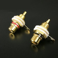Zerone 2 Pcs Terminal Gold Plated Copper Panel Mount Female Jack Gold/Brass