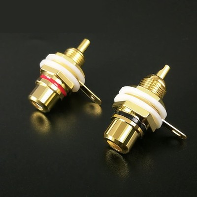 Zerone 2 Pcs Terminal Gold Plated Copper Panel Mount Female Jack Gold/Brass 