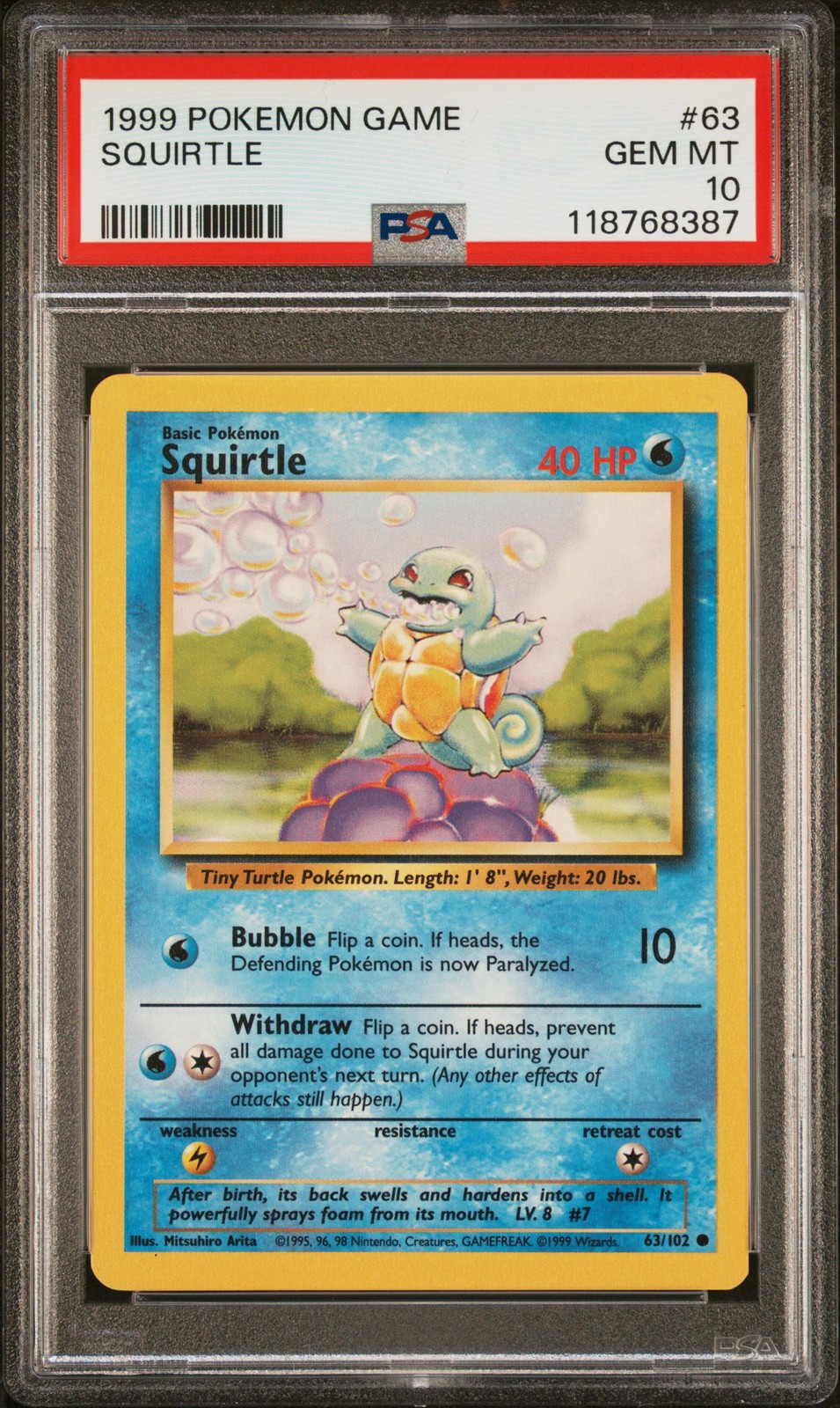 1999 POKEMON GAME #63 SQUIRTLE PSA 10