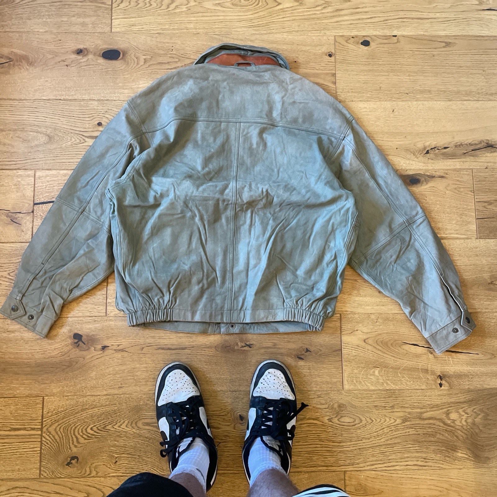 Vintage Timberland Weathergear Light Green Leather Bomber Jacket RARE Unique M image 4