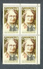 CANADA Nellie McClung 1873-1951 Stamp  #622 – 1973,  8¢ TR CORNER BLOCK