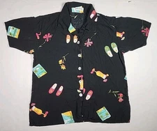 Paradiso Womens S-M Button Shirt Rayon Black Beach Vacation Top Travel Beaded 