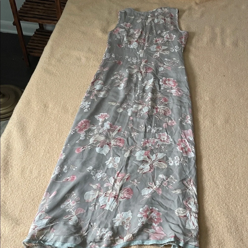 Vintage 90s 100% Silk Ralph Lauren Green Label Floral Sleeveless Dress Gray Pink - Picture 7 of 7