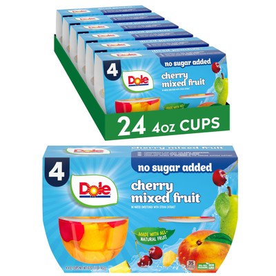 Dole Cherry Mixed Fruit No Sugar Added 24 Count Convenient Snacks 4 Ounce