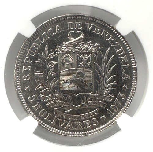 1973 VENEZUELA 5 Bolivares Nickel Coin MS-65 NGC HIGH GRADE - Picture 4 of 4