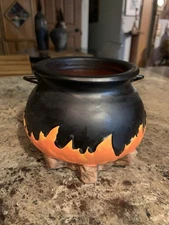 Vintage Dalton Witches Cauldron Halloween Candle Pot Black Orange