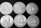 Franklin Half Dollar Silver Coins Circulated Lot of 6 - Free Gift Included