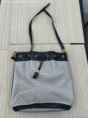 VTG Authentic Gucci Micro GG Supreme Black Drawstring Bucket Shoulder Bag Purse