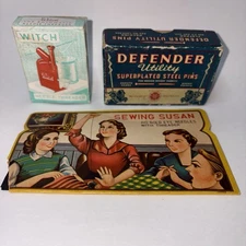 Vintage Sewing Boxes (Empty) Defender Pins Witch Threader Sewing Susan Needles