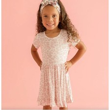 Posh Peanut Delaney Short Sleeve Ruffled Twirl Dress Pink Leopard Print 2T