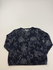 LOFT Sweater Womens Medium Blue Floral Knit Crewneck Long Sleeve Pullover Soft