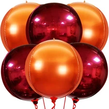 Large Metallic Maroon Orange Foil Balloons - 22 Inch, Pack of 6 for Fall Decor